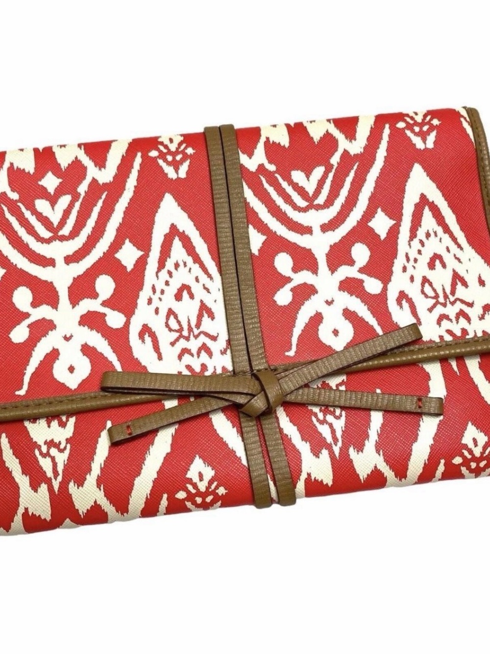 Stella & Dot Red and White Ikat Tri-Fold Travel Jewelry Organizer